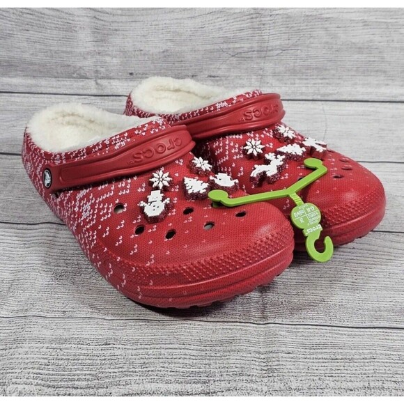 Crocs Other - Crocs Classic Lined Holiday Charm Clog Red White Men's Size 10/ Women's 12